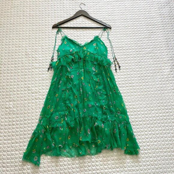 NWOT The Kooples Silk Green Floral Mini Dress Size 2 - Picture 3 of 12